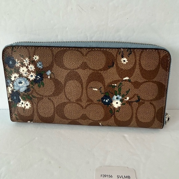 Coach NWT Ava Wallet With Blue And White Flowers On Signature Print Background - Picture 6 of 9